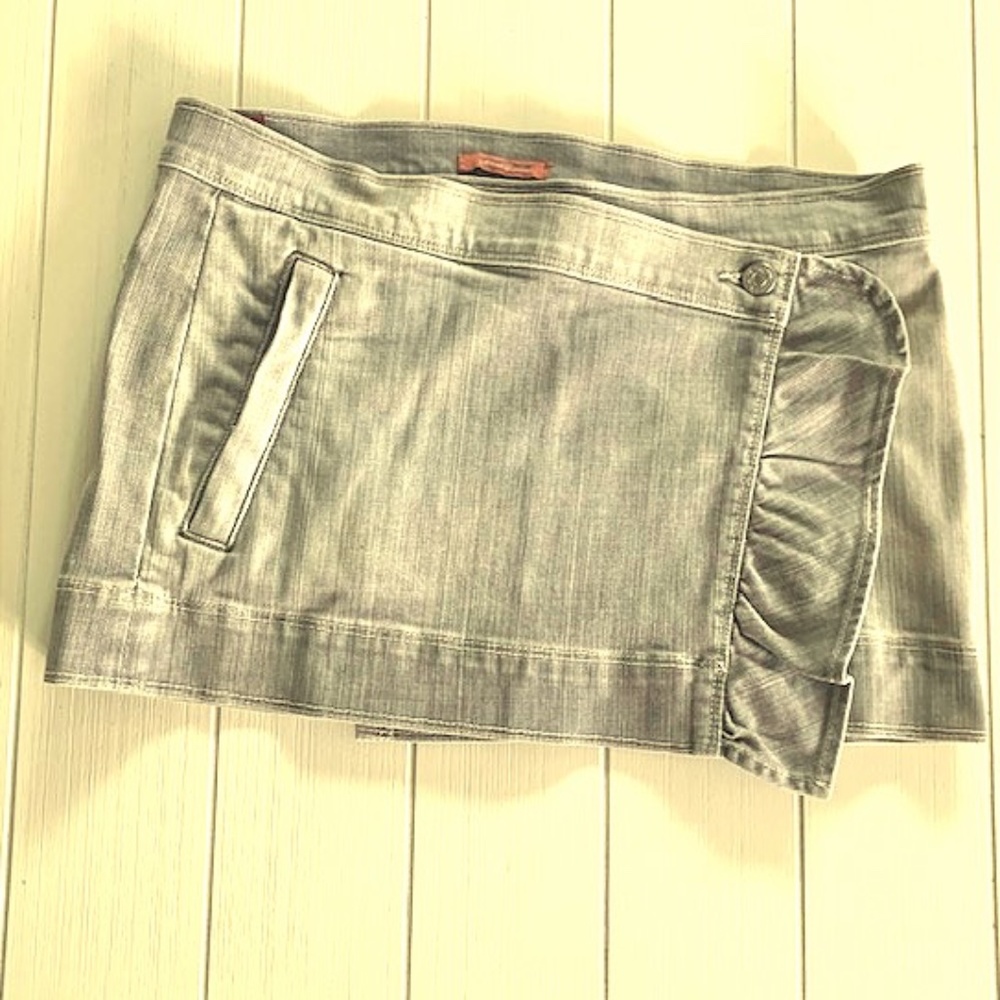 7 For All Mankind - Gray Denim Wrap Skirt